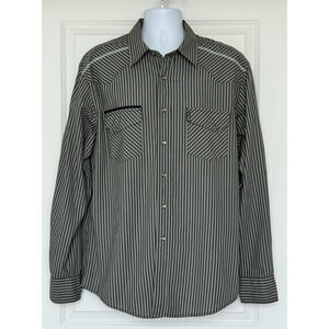 CINCH Men's Western Modern Fit Pearl Snap Long Sleeve Shirt Gray Stripe Sz L EUC